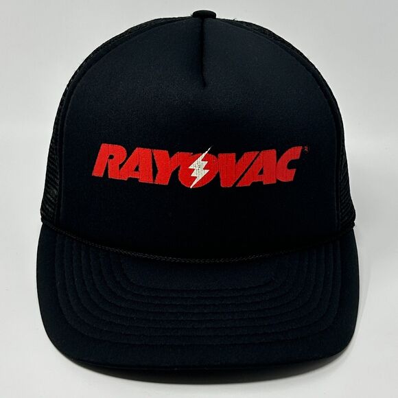 Vintage 90s Rayovac Batteries Trucker Hat Cap Battery Mesh Snapback Black - Picture 10 of 10
